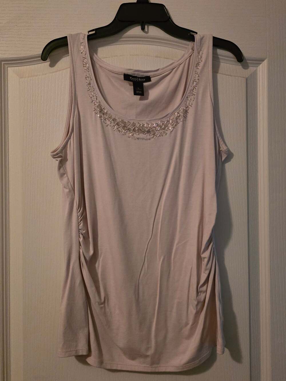White House Black Market Ivory Sleeveless Beaded Neckline Top Large